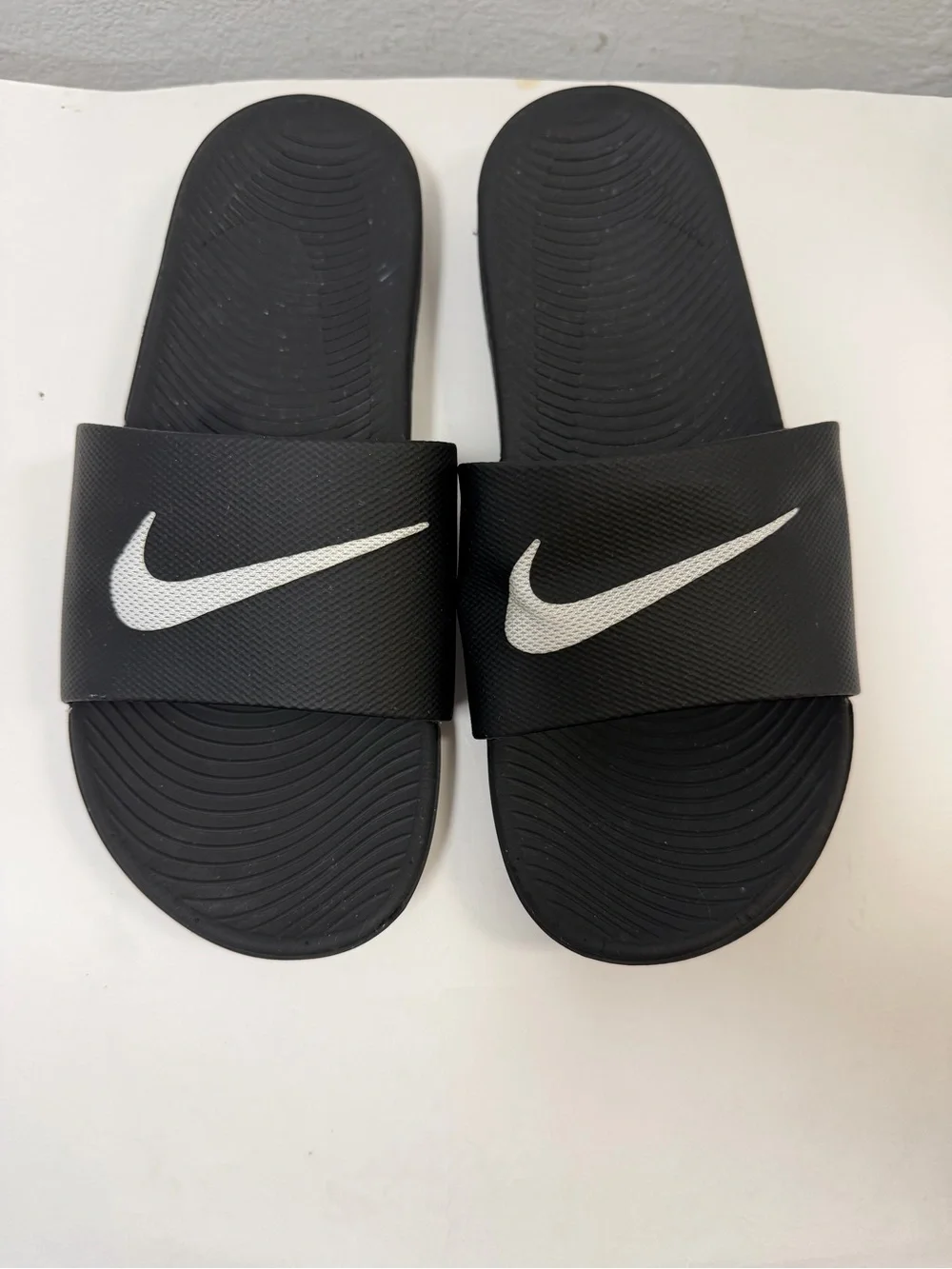 Nike Black Slide Sandals with White Swoosh for Kids